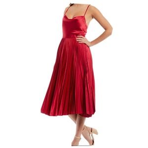 Laundry by Shelli Segal Red Pleated MIDI Dress NWT Criss Cross Back Straps